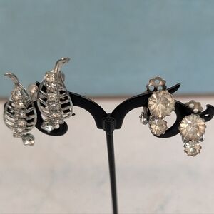 Vintage Set Of Clear Rhinestone Clip On And Screw Back Earrings